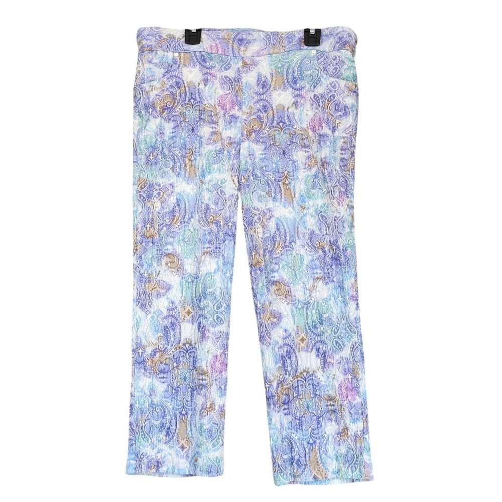 Attyre NY Floral Embroidered Paisley Capri Pants Womens 12 32x21 Pull-On Stretch